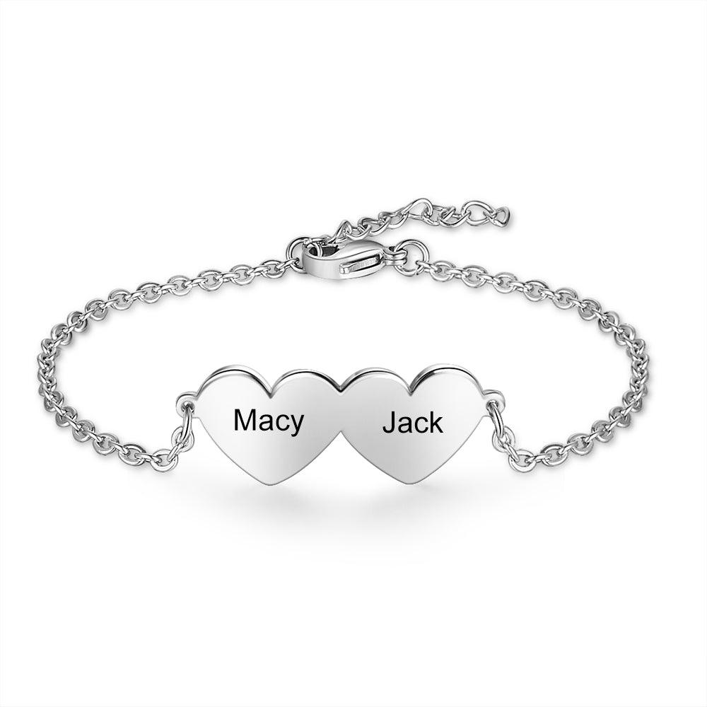 925 Sterling Silver Chain Of Love - Chain Bracelet with 2 Custom Name - Fashion Jewelry Gifts for Women - Personalized Jewel