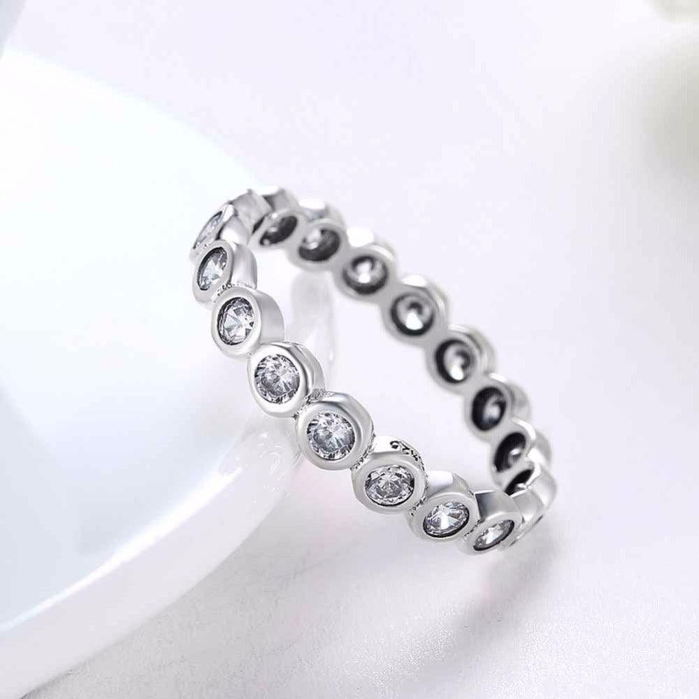 Crystal Beads Sterling Silver Ring - Bubble Detailing with Cubic Zirconia Stones - Classic Band rings - Personalized Jewel