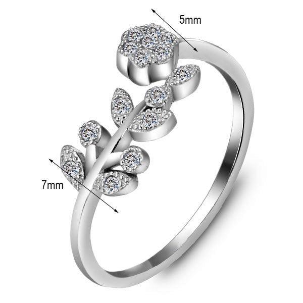 Flower & Leaves Silver Ring Open Cuff Knuckle Rings - Personalized Jewel