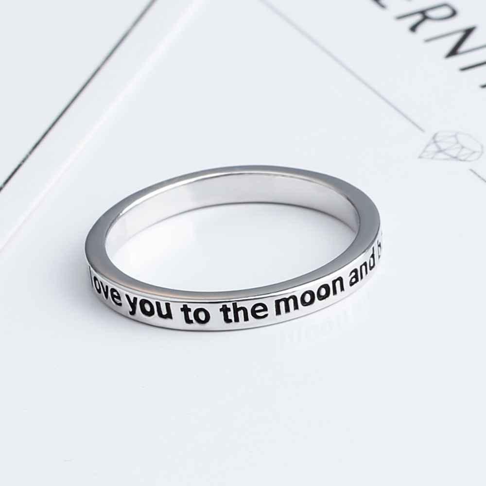 I Love You to the Moon and Back Engraved Sterling Silver Ring Band, Unisex Trendy Jewelry - Personalized Jewel