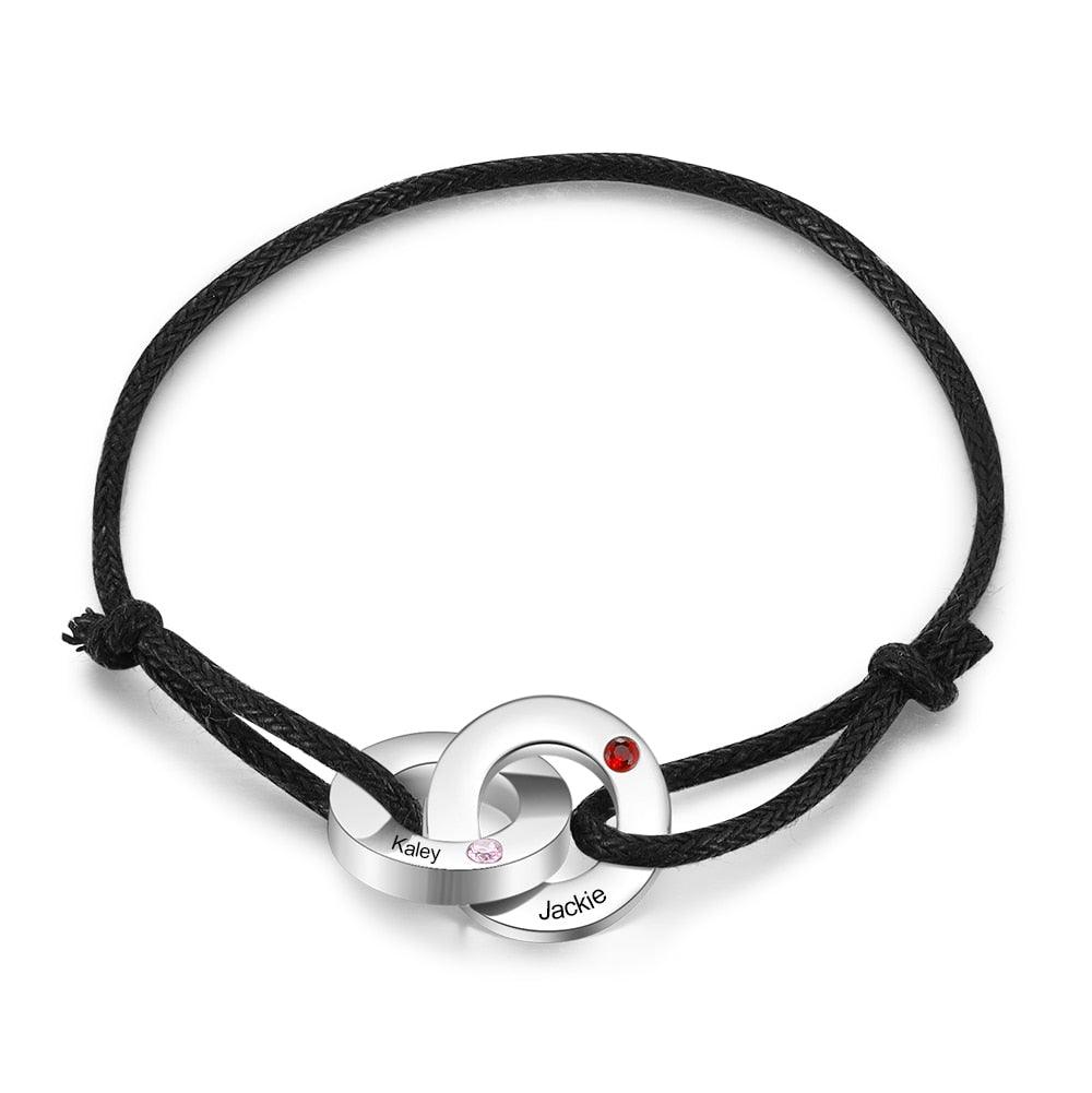 Interlocked Circle Bracelet- Personalized Birthstone Stainless Steel Bracelet - Personalized Jewel