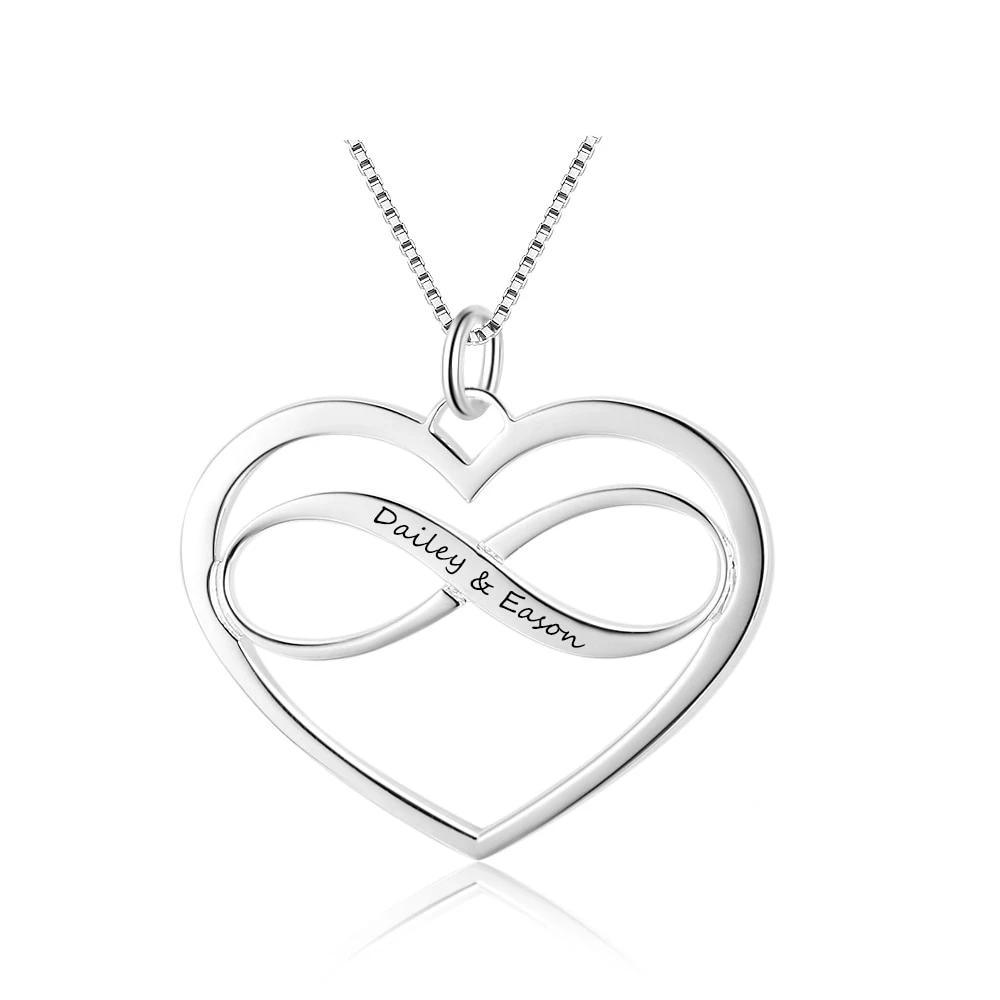 Personalized 925 Sterling Silver Necklaces - Heart & Infinity Pendant - Engraved Custom Names - Family Gift - Personalized Jewel