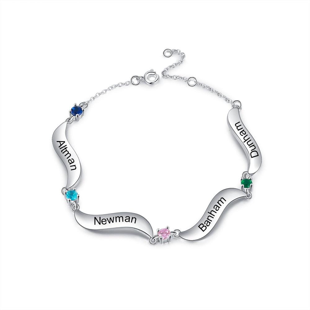 Personalized Bracelet for Women Wave Shaped Charm Name Bracelet. - Personalized Jewel