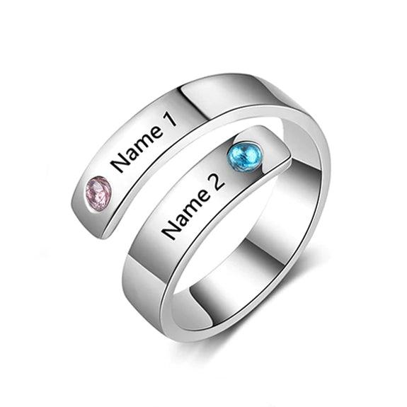 Personalized Silver Ring - Two Custom Names - Two Custom Birthstones -Customized Gifts - Personalized Jewel