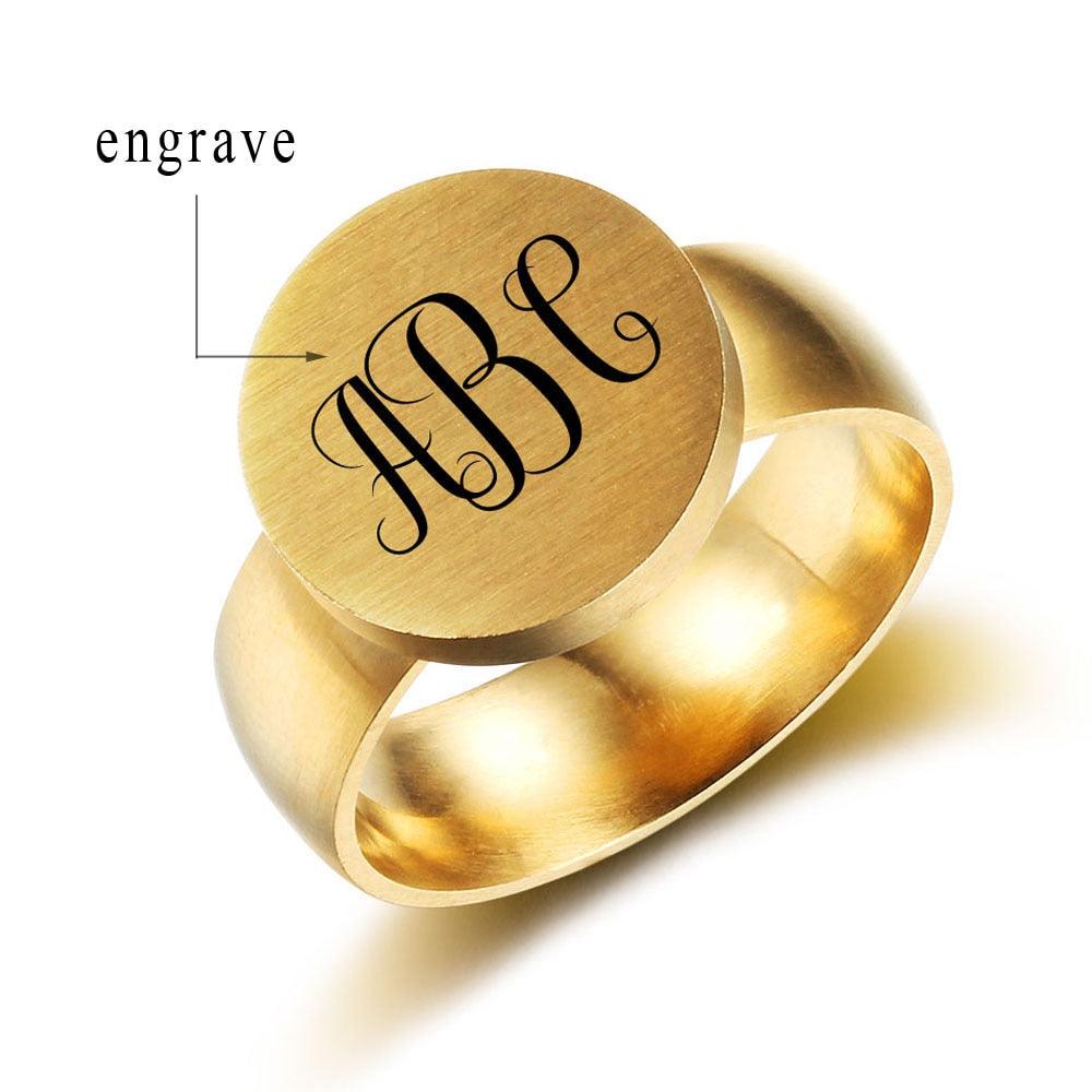 Personalized Stainless Steel Ring - One Custom Name - Circled Monogram Initials - Fashion Jewelry - Personalized Jewel