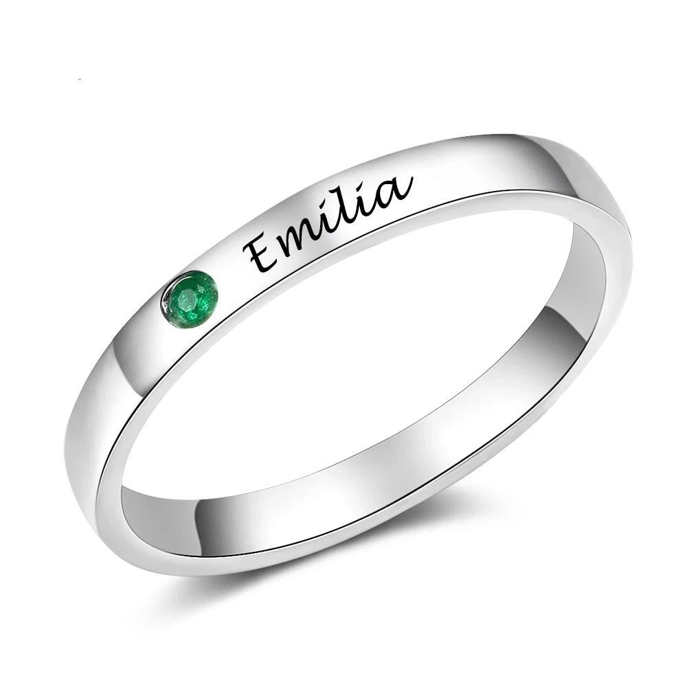 Personalized Sterling Silver Ring - One Custom Name - One Custom Birthstone - Customized Gifts - Personalized Jewel