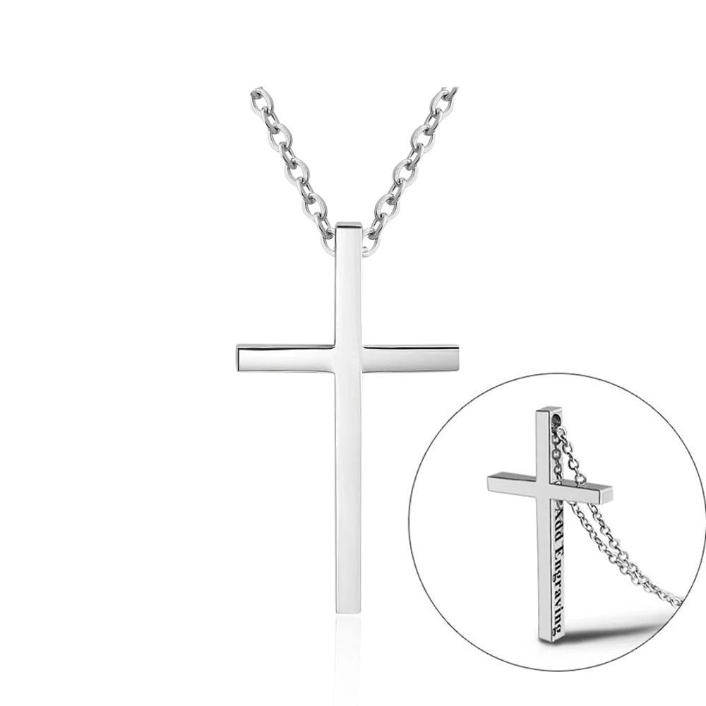 Personalized Unisex Stainless Steel Necklace with Engrave Name Cross Pendant - Personalized Jewel