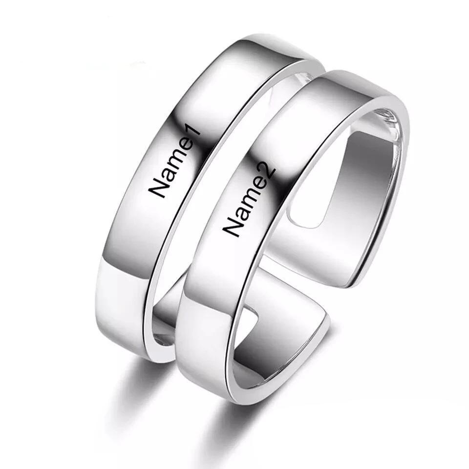 Unisex Personalized Cute Couple Ring, Engrave Two Custom Names, Jewelry Gift for Couples, BFF, & Siblings - Personalized Jewel