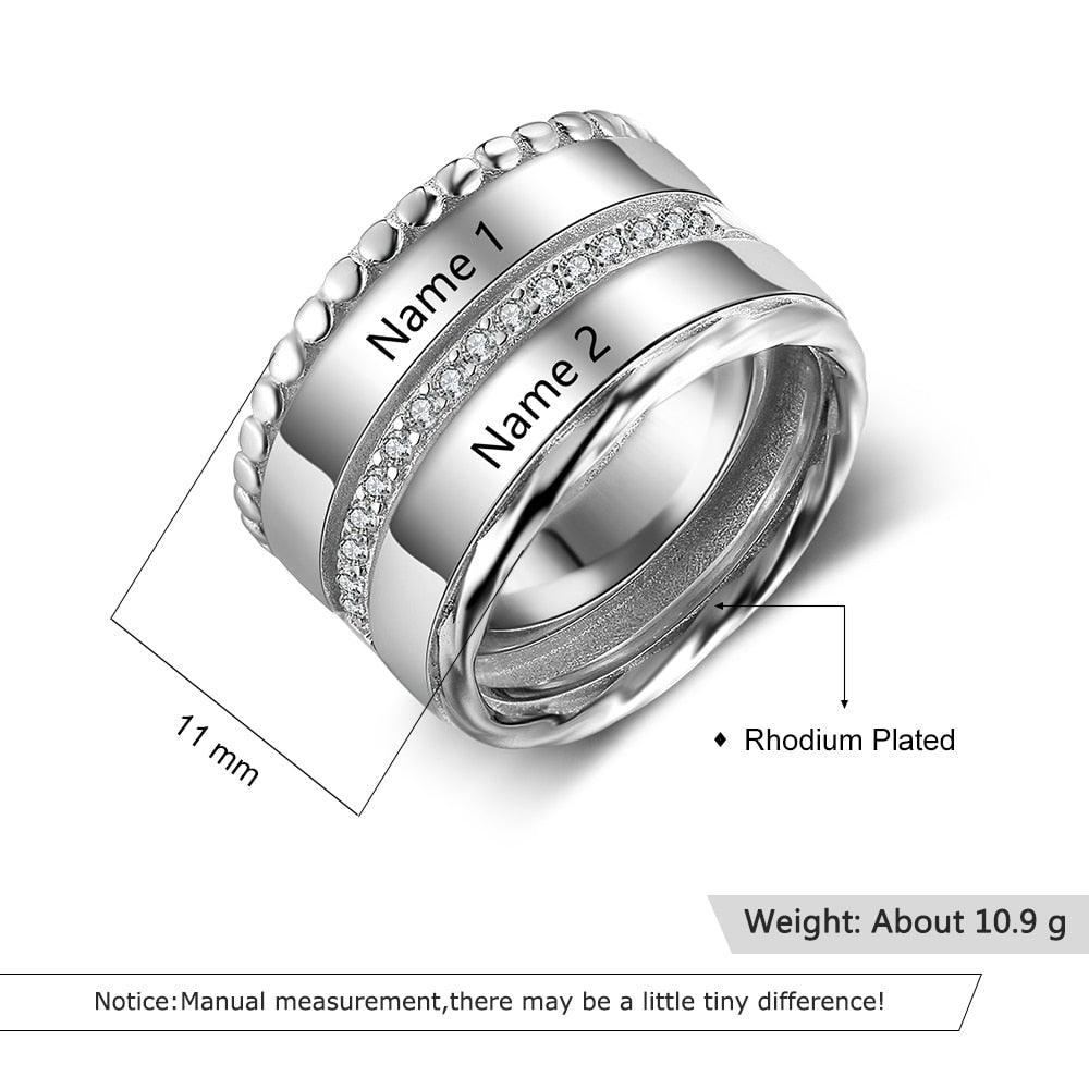 Unisex Personalized Double Top Rings, Engrave Two Custom Name, Trendy Wedding Bands - Personalized Jewel