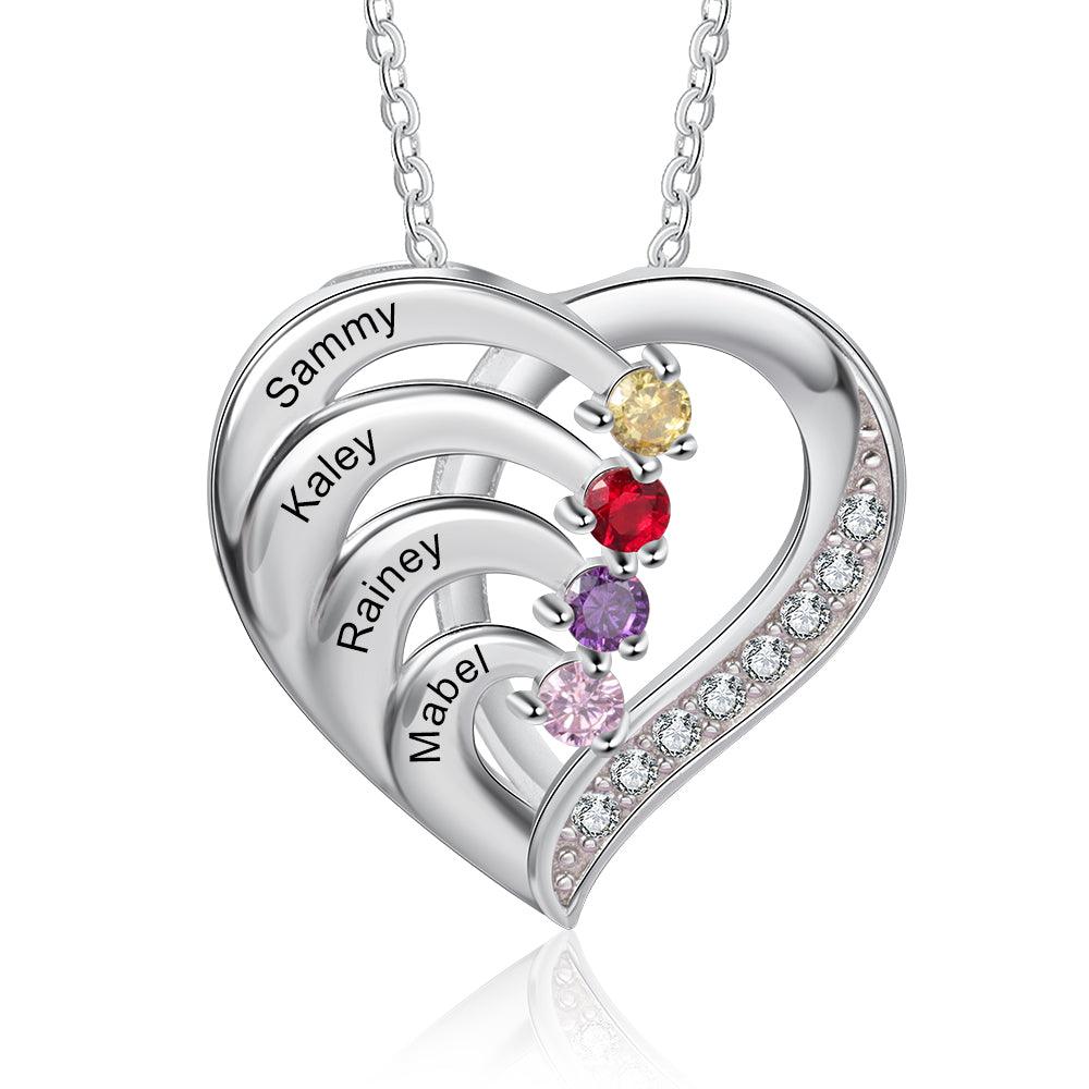 Women 925 Sterling Silver Cubic Zirconia 4 Birthstone & Custom Names - Into Love Sterling Silver Necklace - Fashion Jewelry Gifts for Women - Personalized Jewel