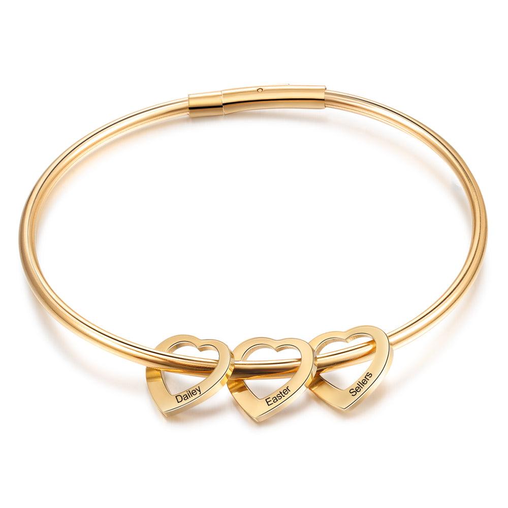 Women 925 Sterling Silver Heart On My Sleeve Bracelets - 3 Name Customized Bracelets & Bangles - Fashion Jewelry Gifts for Women - Personalized Jewel