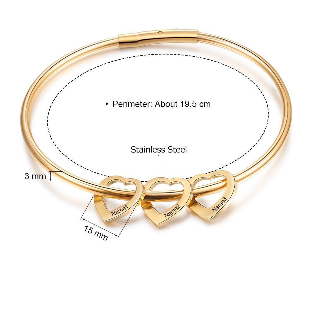 Women 925 Sterling Silver Heart On My Sleeve Bracelets - 3 Name Customized Bracelets & Bangles - Fashion Jewelry Gifts for Women - Personalized Jewel