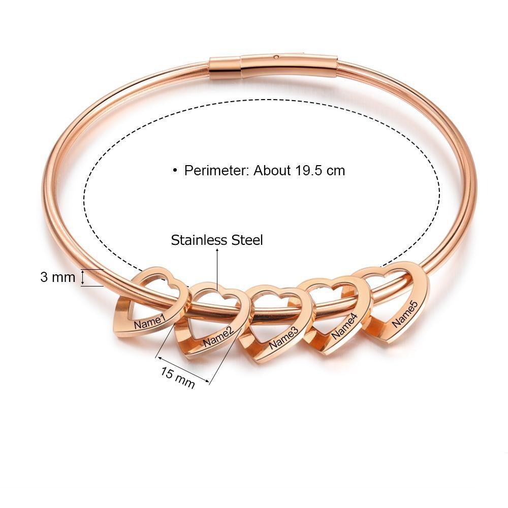Women 925 Sterling Silver Heart On My Sleeve Bracelets - 5 Name Customized Bracelets & Bangles - Fashion Jewelry Gifts for Women - Personalized Jewel