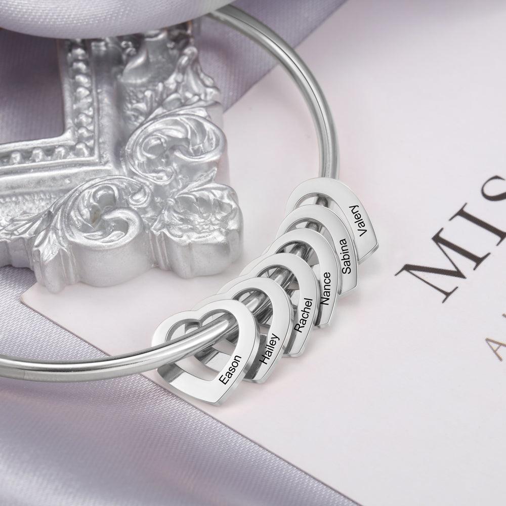 Women 925 Sterling Silver Heart On My Sleeve Bracelets - 6 Name Customized Bracelets & Bangles - Fashion Jewelry Gifts for Women - Personalized Jewel