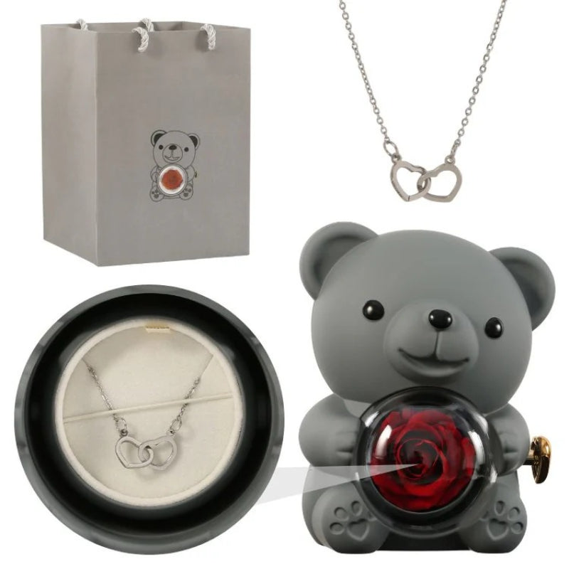 Personalized Rose Bear With Engraved Necklace Charm