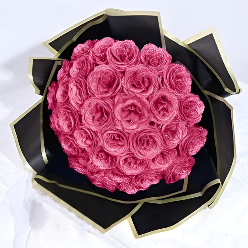 Customizable Glitter Rose Bouquet With Decorative Crown And Butterflies