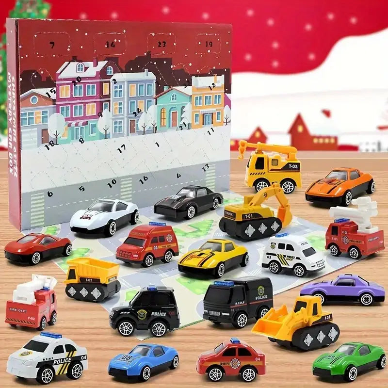 24 Piece Christmas Holiday Countdown Calendar Vehicle Themed Set