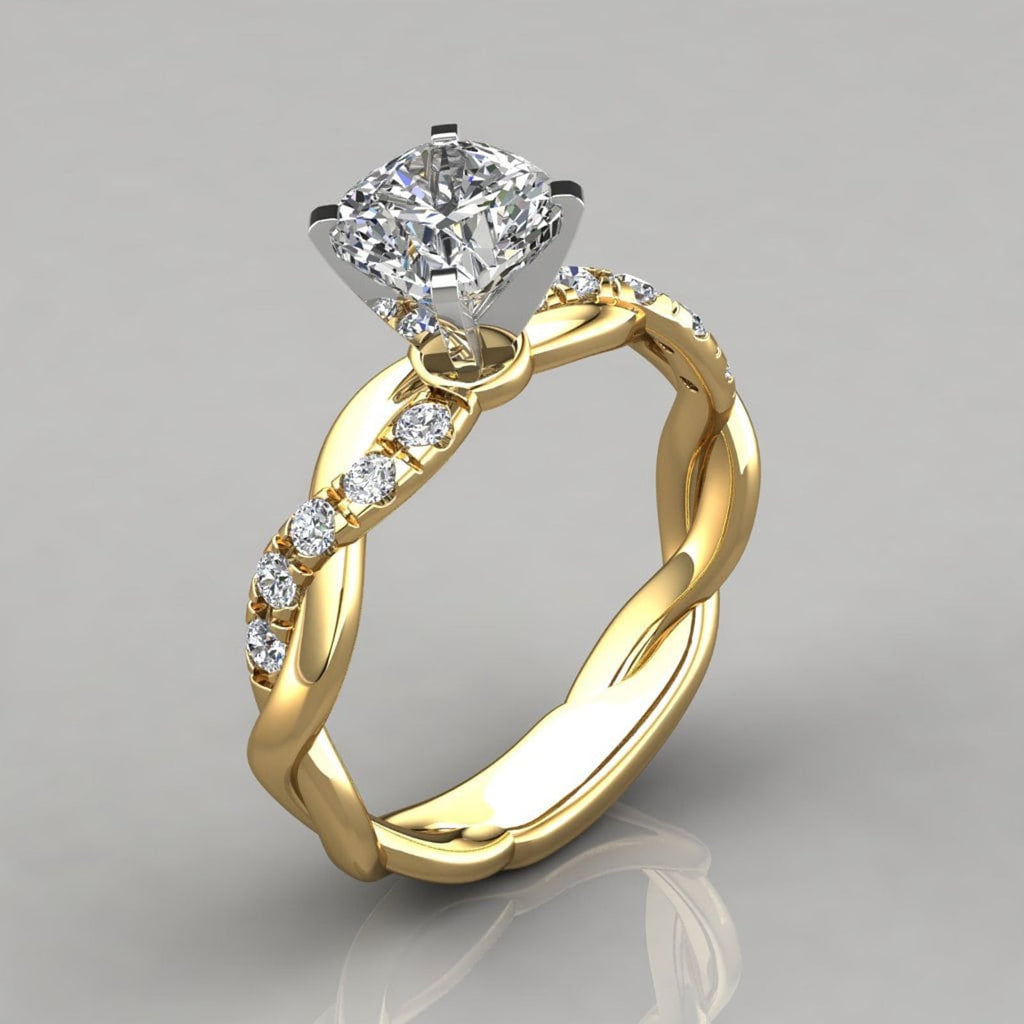 Twist Band Solitaire Ring With Pave Accents