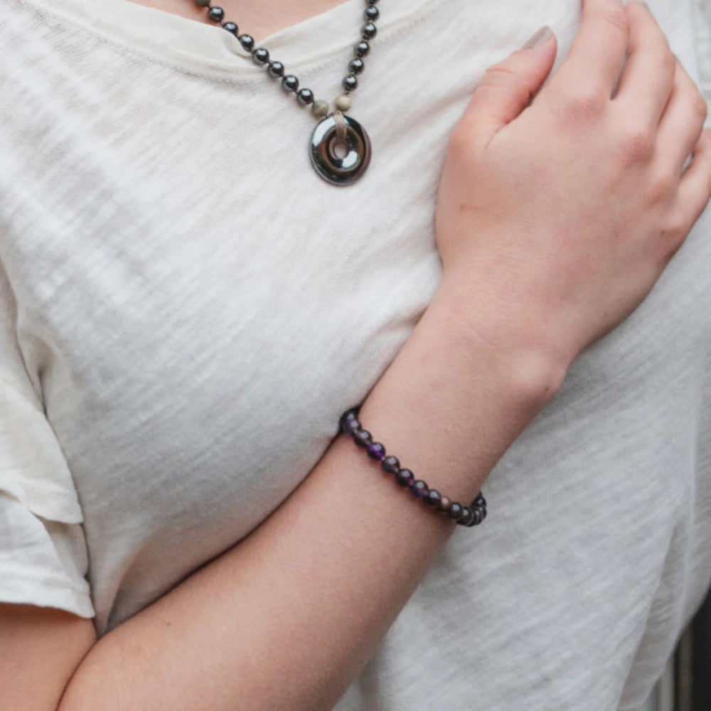 Hematite And Amethyst Bracelet