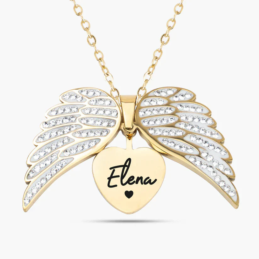 Personalized Angel Wings Necklace With Cordate Pendant