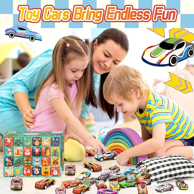 Christmas Advent Calendar Metal Pull Back Toy Cars Set