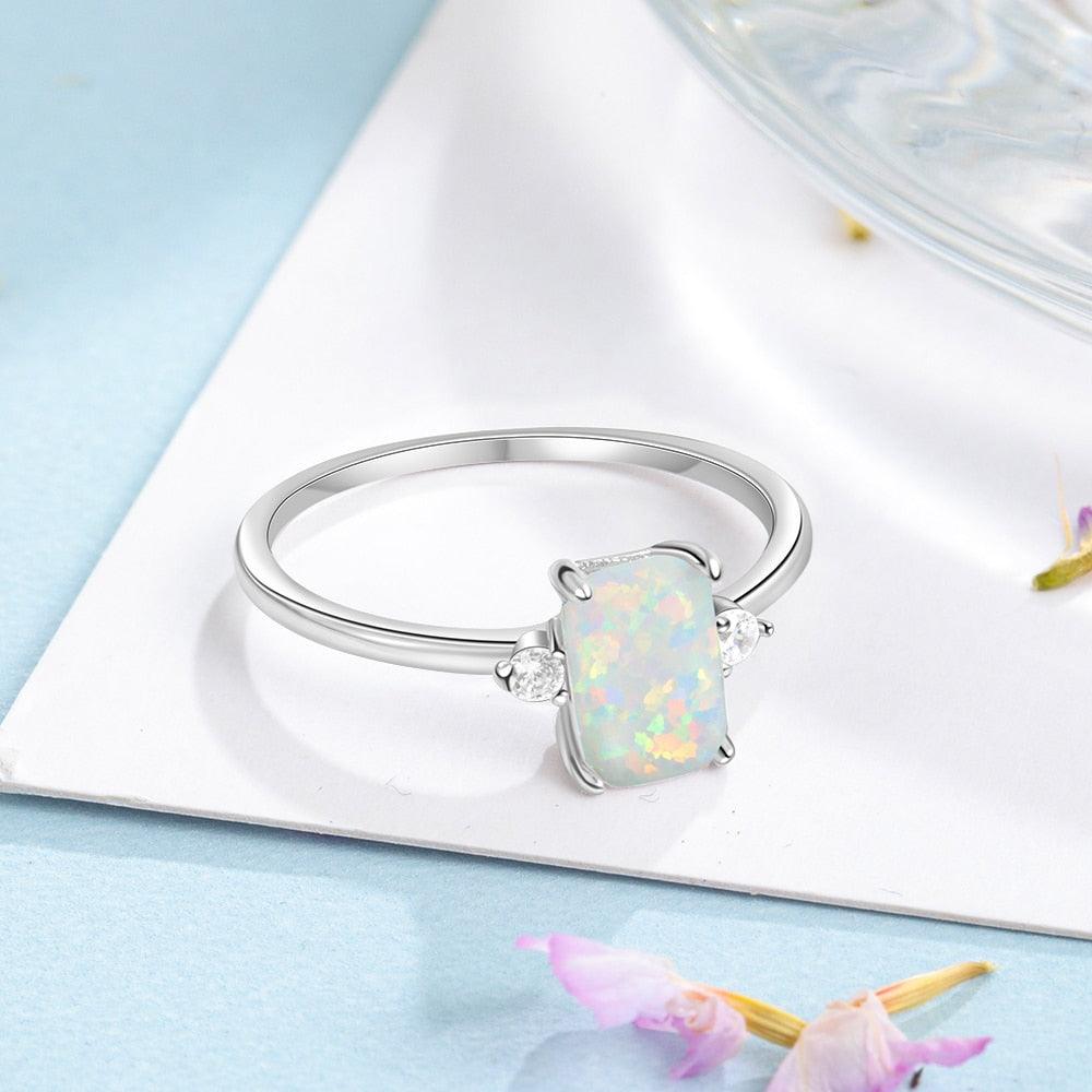 925 Sterling Rectangular Silver Ring Classy White Opal Ring - Personalized Jewel