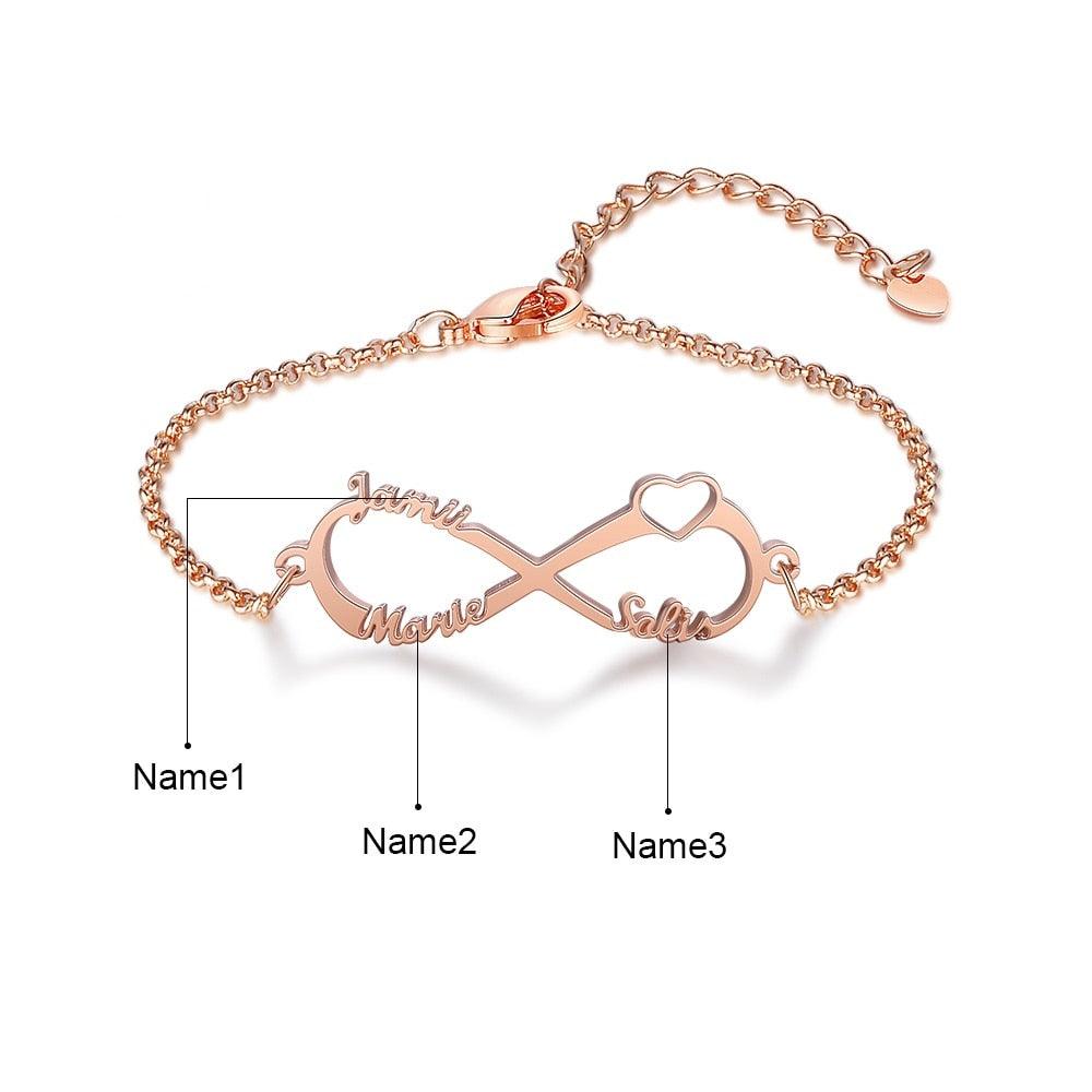 925 Sterling Silver 3 Custom Name Infinity Children Bracelet for Girls - Personalized Jewel