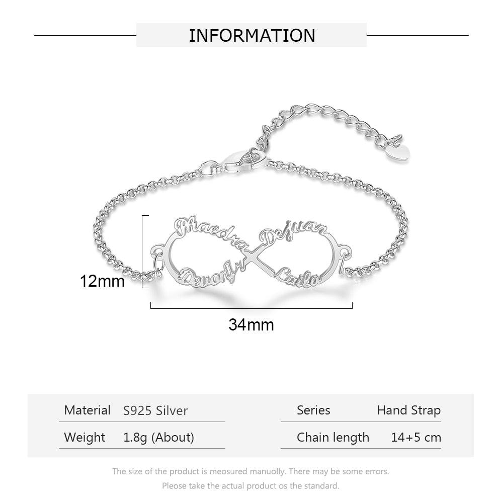 925 Sterling Silver 3 Custom Name Infinity Children Bracelet for Girls - Personalized Jewel