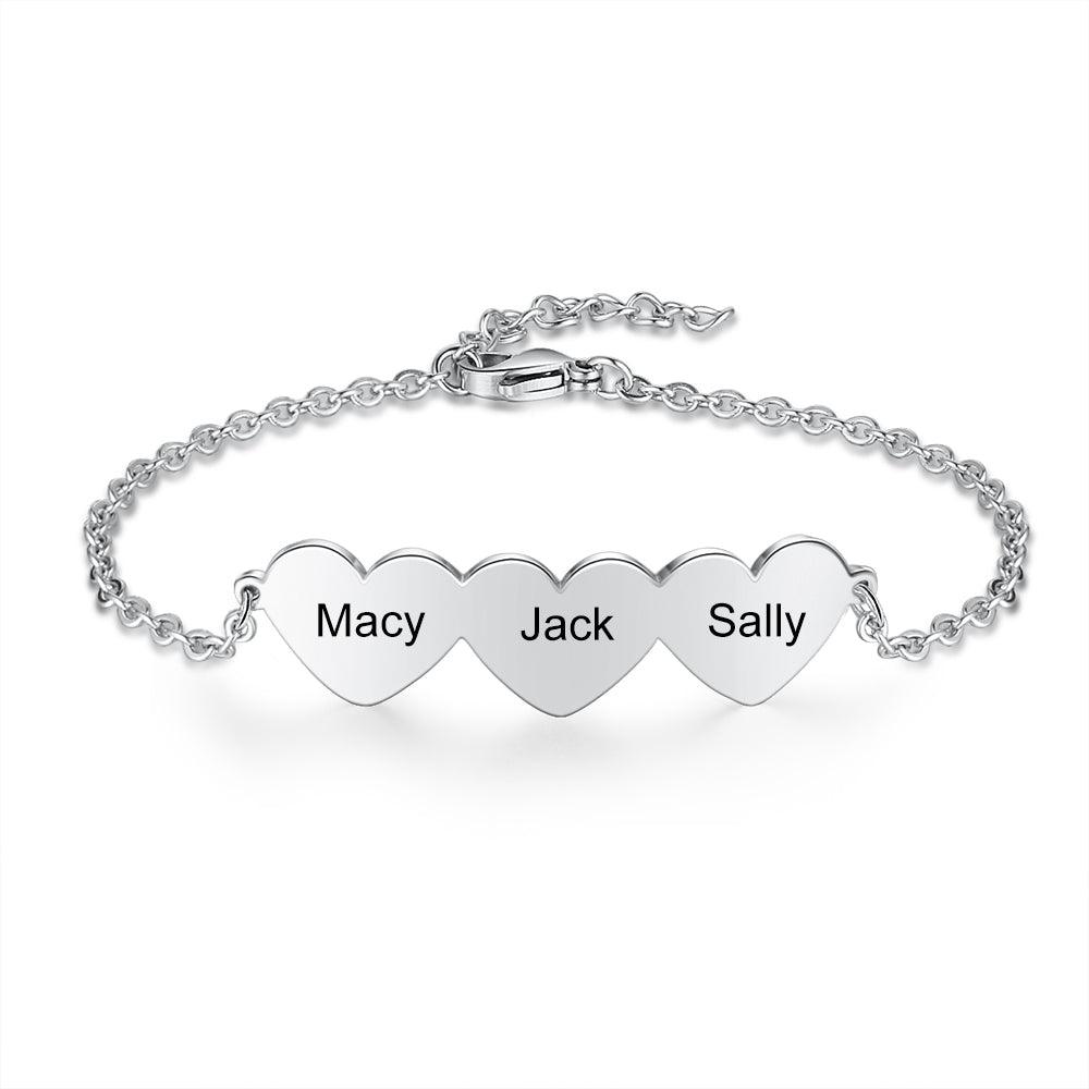 925 Sterling Silver Chain Of Love - Chain Bracelet with 3 Custom Name - Fashion Jewelry Gifts for Women - Personalized Jewel