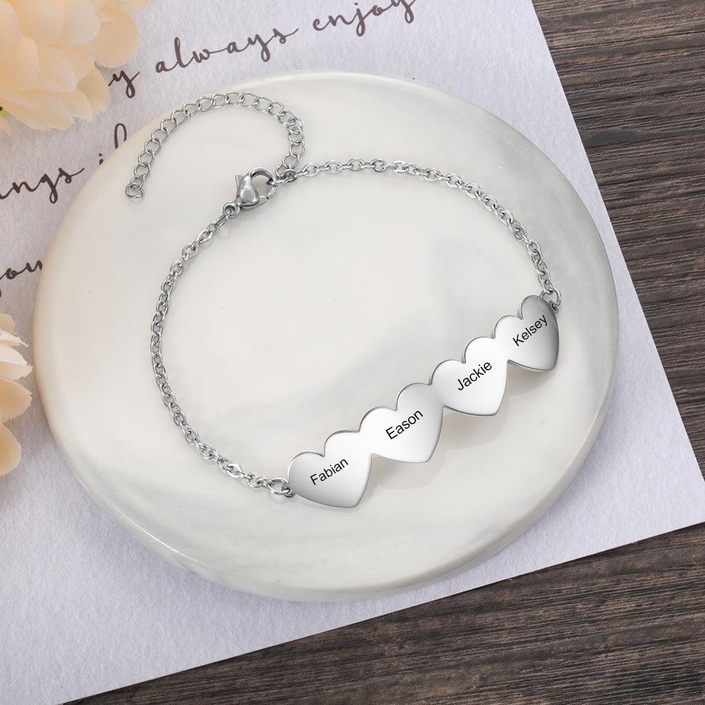 925 Sterling Silver Chain Of Love - Chain Bracelet with 4 Custom Name - Fashion Jewelry Gifts for Women - Personalized Jewel