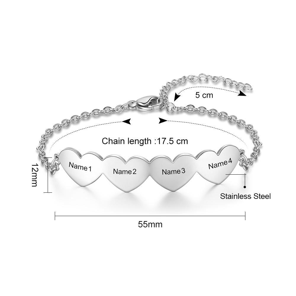 925 Sterling Silver Chain Of Love - Chain Bracelet with 4 Custom Name - Fashion Jewelry Gifts for Women - Personalized Jewel