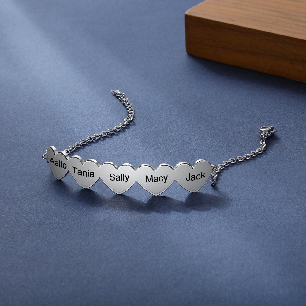 925 Sterling Silver Chain Of Love - Chain Bracelet with 5 Custom Name - Fashion Jewelry Gifts for Women - Personalized Jewel