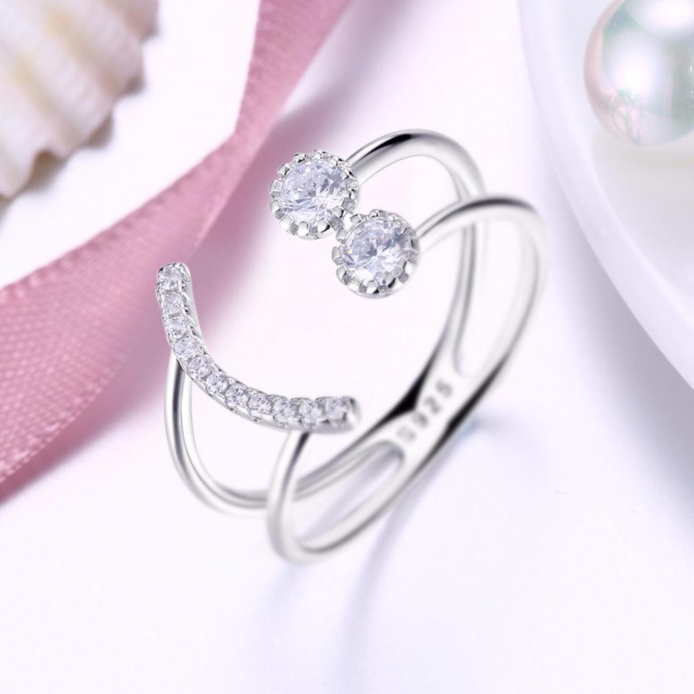 925 Sterling Silver Crystal Rings for Women with Smiley Geometric Pattern – Trendy Party Jewelry - Personalized Jewel