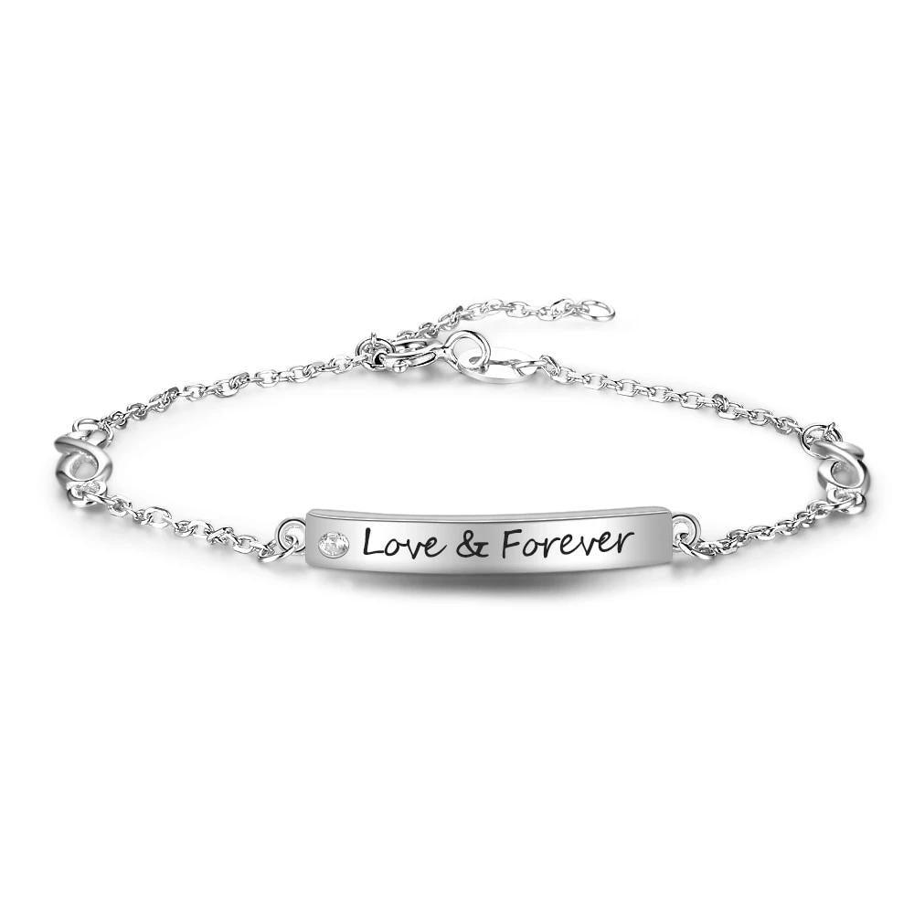 925 Sterling Silver Customize Engrave Name Bar Bracelets for Women - Personalized Jewel