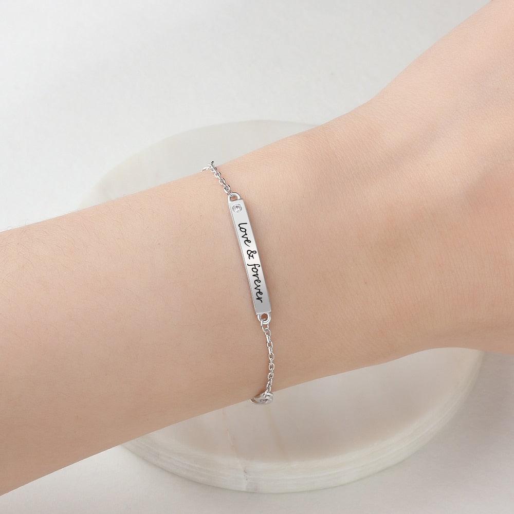 925 Sterling Silver Customize Engrave Name Bar Bracelets for Women - Personalized Jewel
