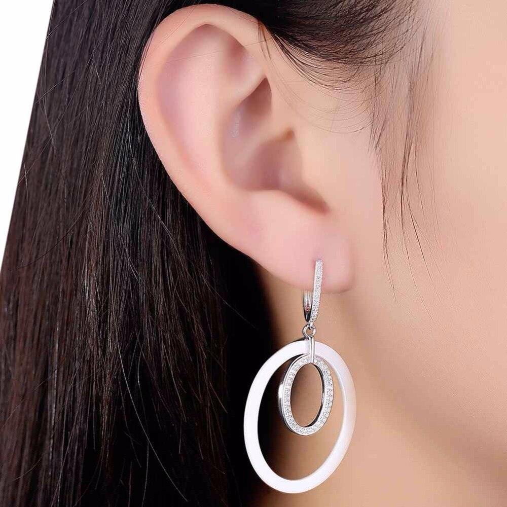 925 Sterling Silver Drop Earrings Ellipse Style Ceramic Dangle Earring - Personalized Jewel