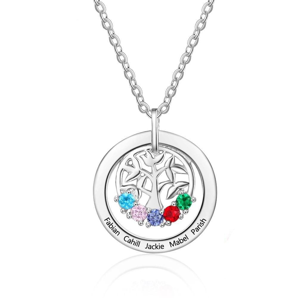 925 Sterling Silver Family Tree Pendant Necklace - Personalized Jewel