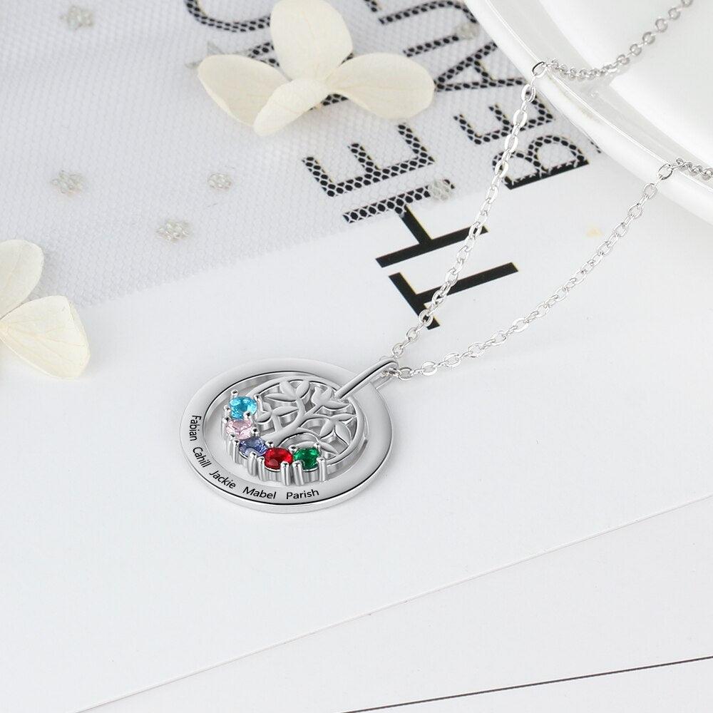 925 Sterling Silver Family Tree Pendant Necklace - Personalized Jewel