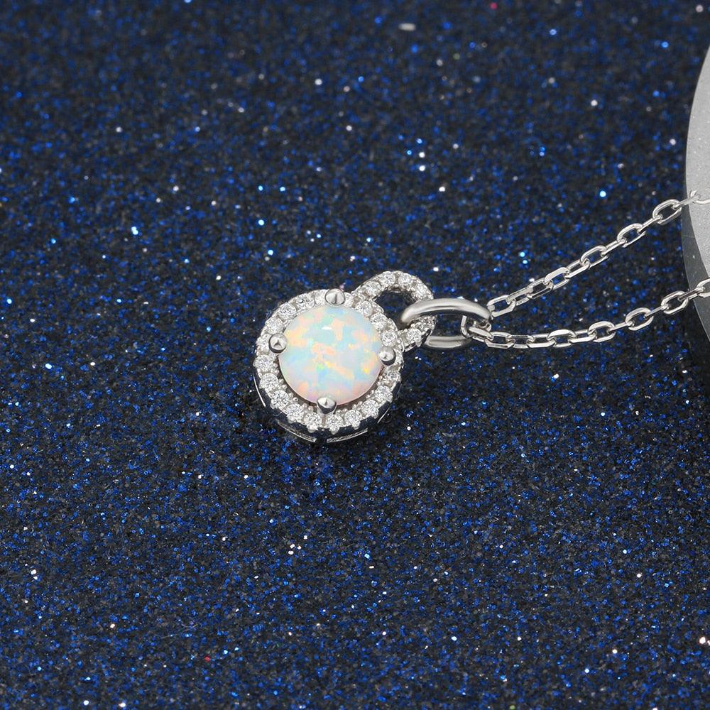 925 Sterling Silver Fashion Necklace with Round Milky Opal Pendant, Jewelry Gift for Her - Personalized Jewel