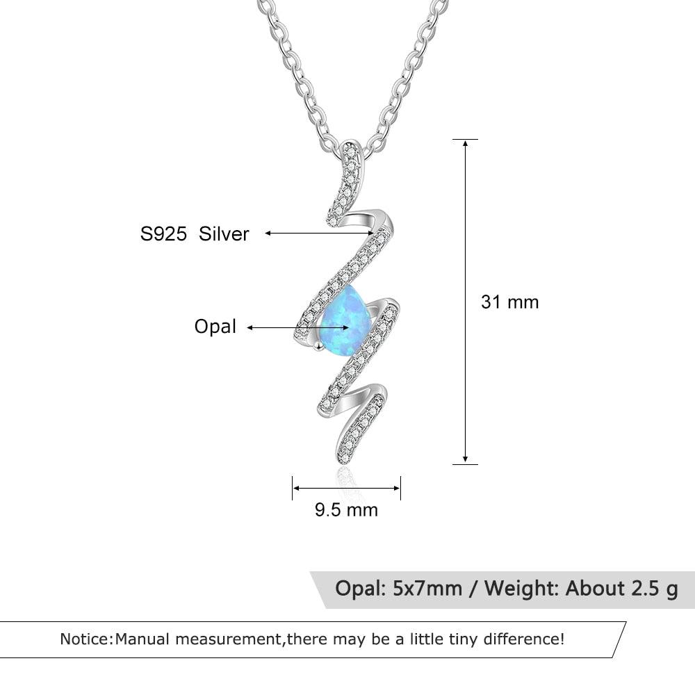 925 Sterling Silver Geometric Necklace with Ribbon Shape Twist Blue Opal Pendant, Gift for Women - Personalized Jewel