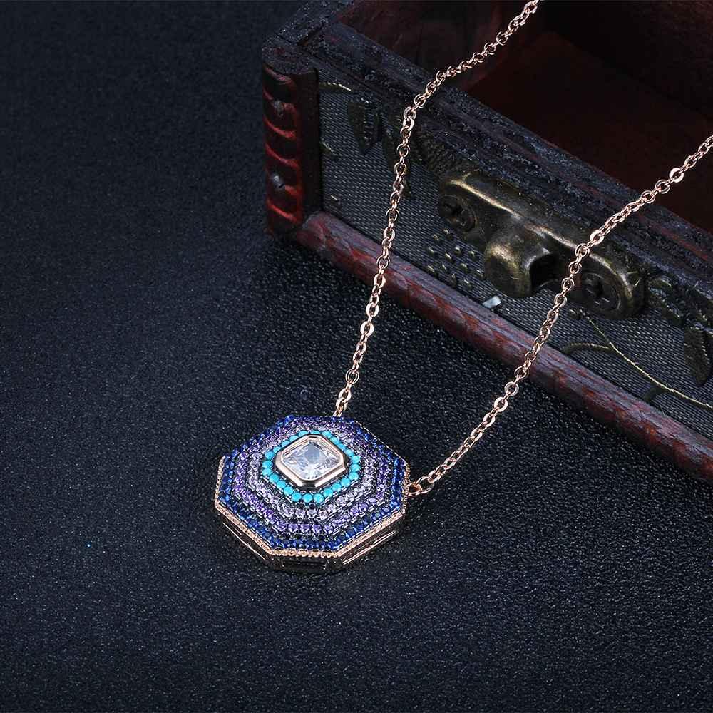 925 Sterling Silver Geometric Octagon Pendant with Zirconia Stone - Personalized Jewel