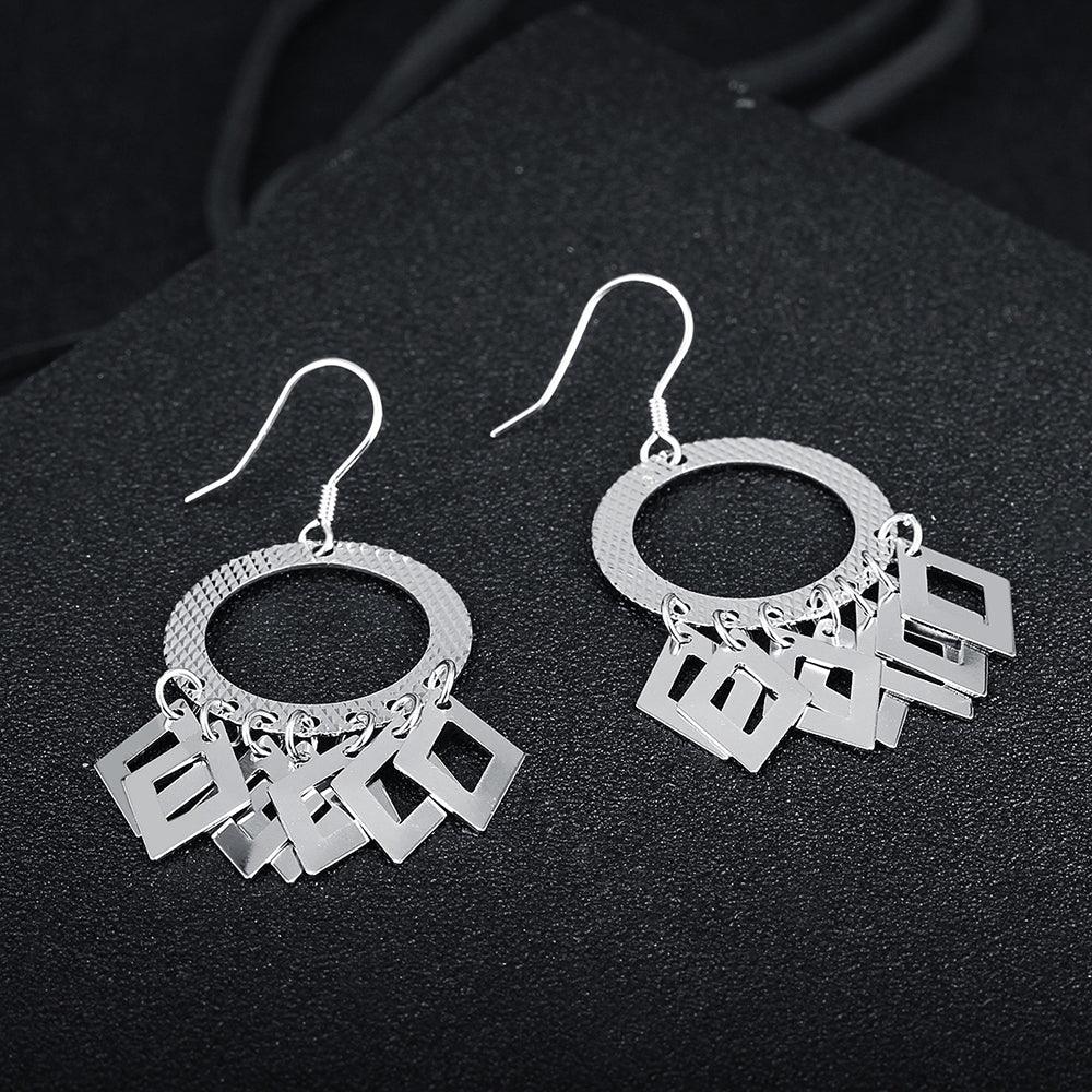 925 Sterling Silver Hollow Circle Rhombus Drop Earrings, Party Fashion Jewelry for Women - Personalized Jewel