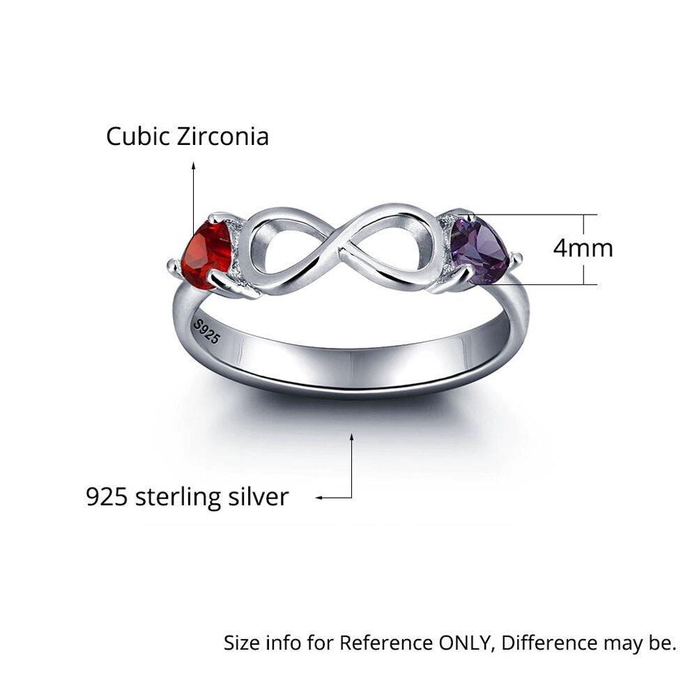 925 Sterling Silver Infinity Double Heart Birthstone Rings, Customized Jewelry Gift for Women - Personalized Jewel