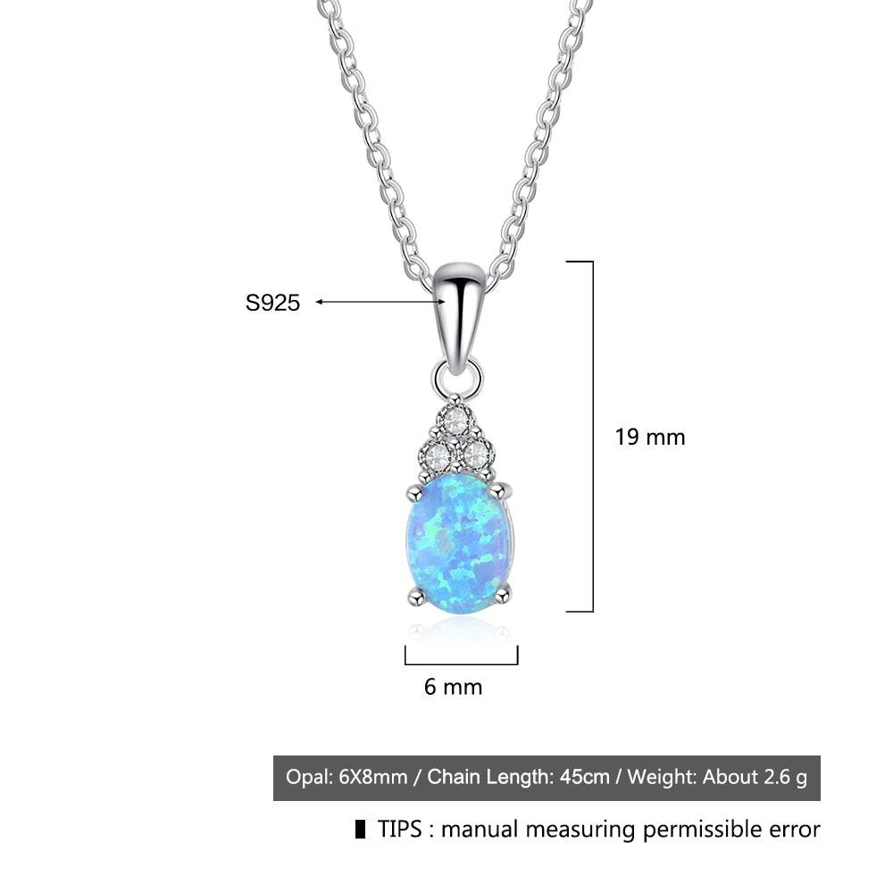 925 Sterling Silver Jewelry Necklace with Oval Blue Opal Stone Pendant, Best Gift for Her - Personalized Jewel