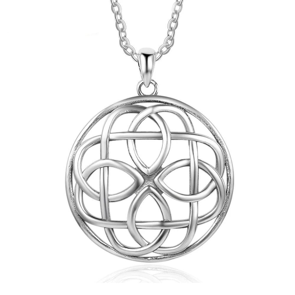 925 Sterling Silver Large Round Pendant Necklace, Geometric Pattern, Fashion Jewelry for Women - Personalized Jewel