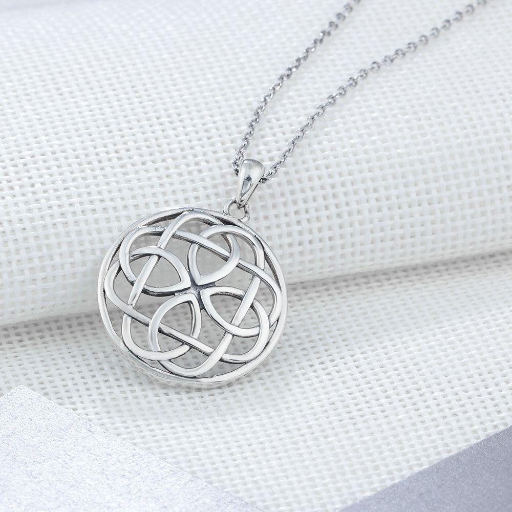 925 Sterling Silver Large Round Pendant Necklace, Geometric Pattern, Fashion Jewelry for Women - Personalized Jewel