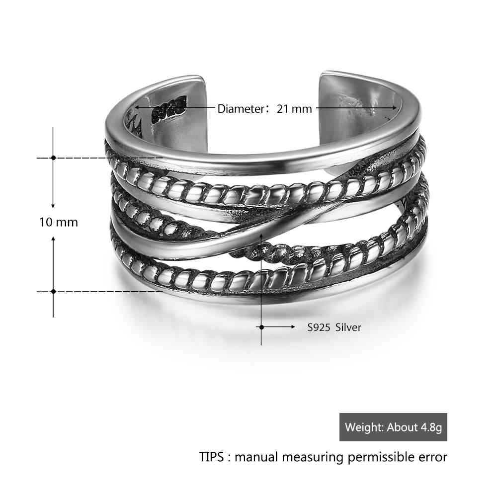 925 Sterling Silver Multi-Layer Winding Twist Open Ring for Women - Personalized Jewel