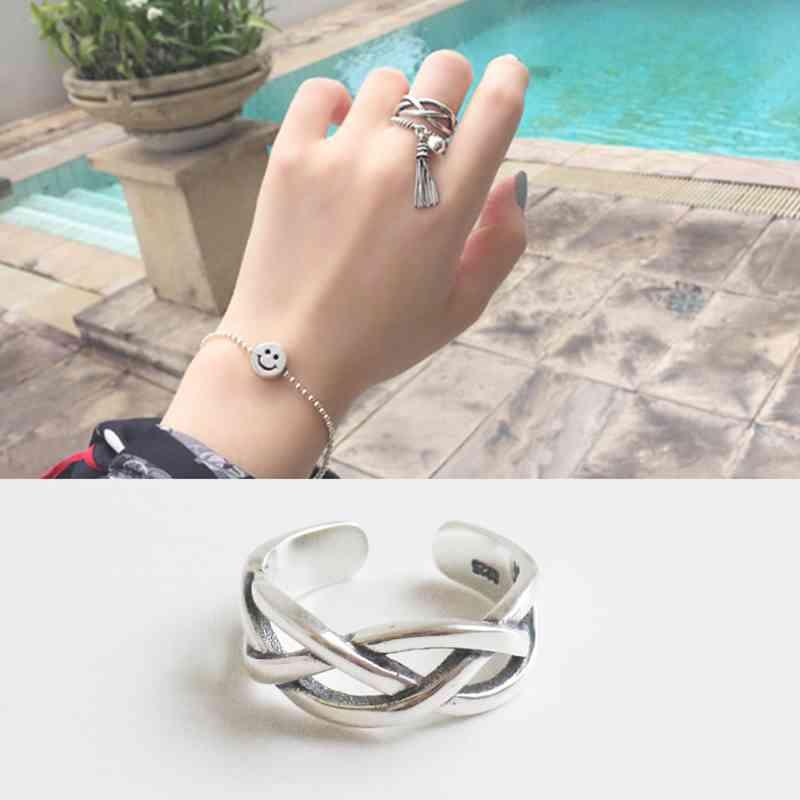 925 Sterling Silver Open Cuff Adjustable Wave Shape Rings - Personalized Jewel