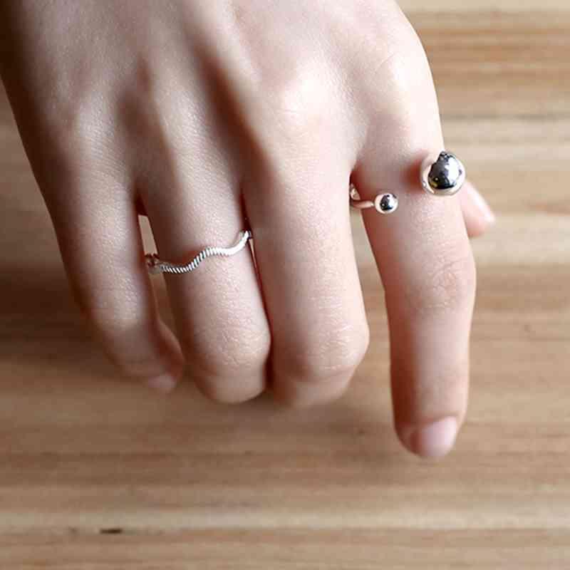925 Sterling Silver Open Cuff Ring for Women- Flexible Ring with Double Silver Balls - Personalized Jewel