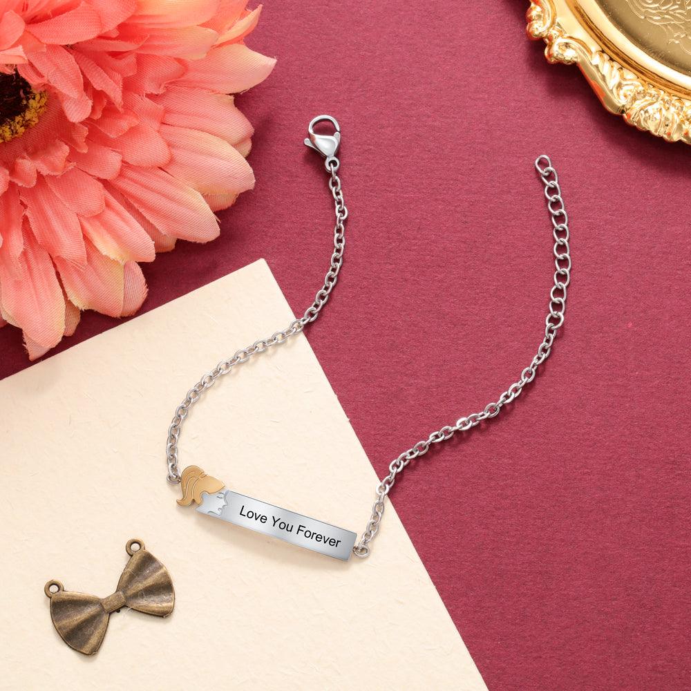 925 Sterling Silver Ponytail Sister Tag - Chain Bracelet with Custom Name Engraved - Fashion Jewelry Gifts for Women - Personalized Jewel